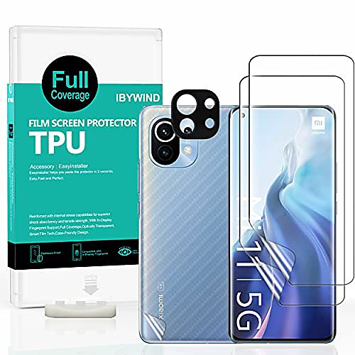 

ibywind screen protector for xiaomi mi 11 5g / mi 11 pro 5g,[pack of 2] with metal camera lens protector,back carbon fiber film protector,[support in-display fingerprint][bubble free]