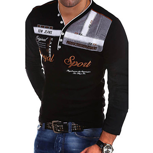 

Men's Golf Shirt Graphic Letter Button Long Sleeve Causal Slim Tops Business Modern Style Active V Neck Royal Blue White Black