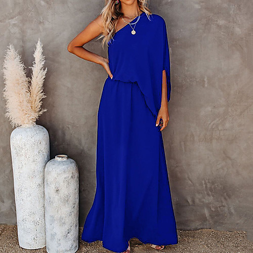 

Women's A Line Dress Maxi long Dress Light Blue Blue Black Red Rose Red Half-Sleeve Solid Color Summer Casual 2021 S M L XL