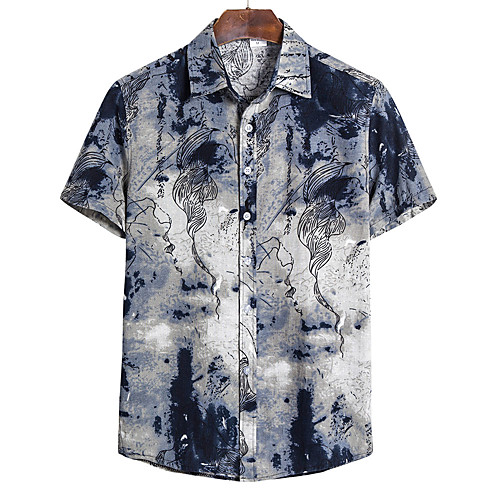 

Men's Shirt Other Prints Fruit Animal Print Short Sleeve Club Tops Tropical Beach Classic Collar Blue