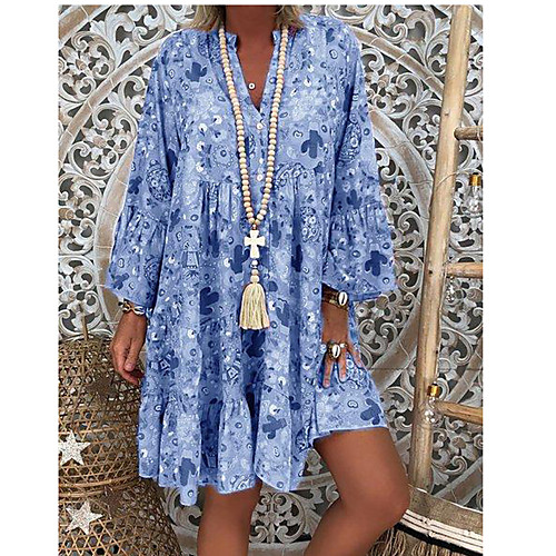 

Women's A Line Dress Knee Length Dress White yellow Big white Black Leopard Dark green leopard print Sky blue cactus Orange cactus Orange flowers Light blue cactus Dark blue cactus Grey flowers 3/4