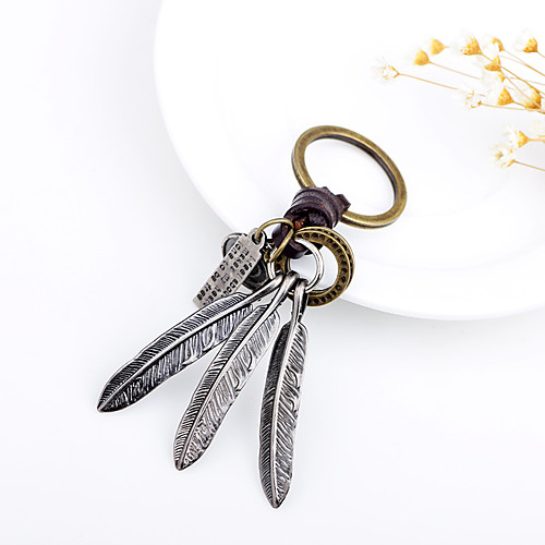 

feather leaf keychain, woven leather alloy accessories