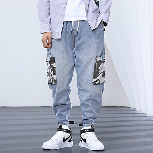 

Men's Stylish Sporty Casual / Sporty Streetwear Comfort Daily Sports Pants Jeans Trousers Pants Camouflage Full Length Pocket Print Light Blue