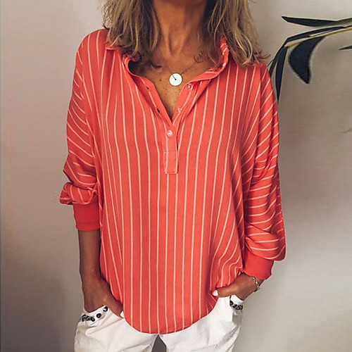 

Women's Blouse Shirt Striped Long Sleeve Button Print Shirt Collar Basic Streetwear Tops Blue Yellow Green