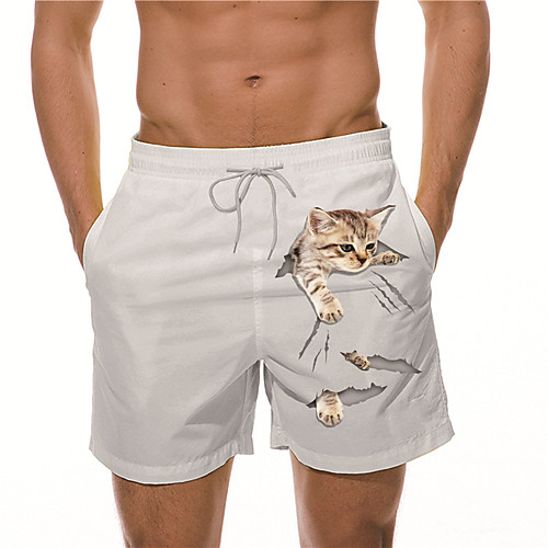 

Men's Designer Casual / Sporty Big and Tall Quick Dry Breathable Soft Holiday Beach Swimming Pool Shorts Bermuda shorts Swim Trucks Pants Cat Graphic Prints Short Drawstring Elastic Drawstring Design