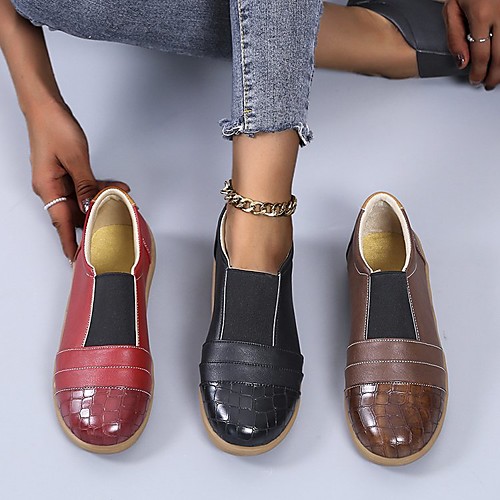 

Women's Loafers & Slip-Ons Flat Heel Round Toe PU Solid Colored Red Black Brown