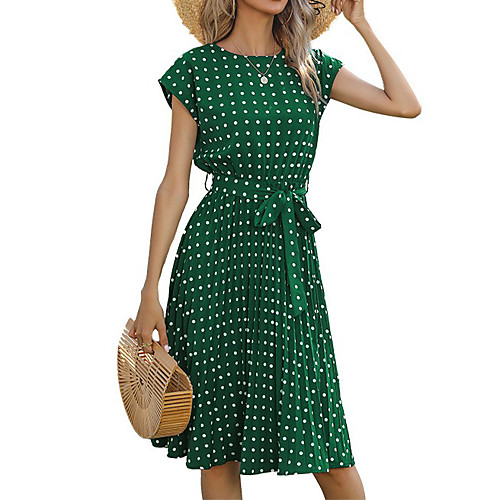 

Women's A Line Dress Knee Length Dress Yellow Blushing Pink Red Wine Green Royal Blue Black Short Sleeve Dot Summer Casual 2021 S M L XL