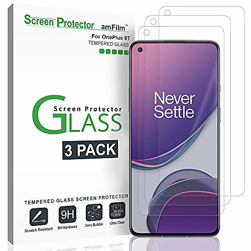 

amfilm oneplus 8t tempered glass screen protector (3 pieces), full coverage (case-friendly) glass screen protector for oneplus 8t (2020)