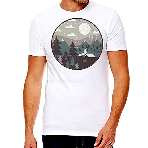 

Men's Unisex Tee T shirt Hot Stamping Scenery Graphic Prints Plus Size Print Short Sleeve Casual Tops Cotton Basic Fashion Designer Big and Tall White