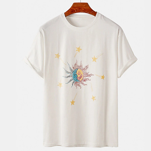 

Men's Unisex Tee T shirt Hot Stamping Graphic Prints Sun Plus Size Print Short Sleeve Casual Tops Cotton Basic Designer Big and Tall White Black