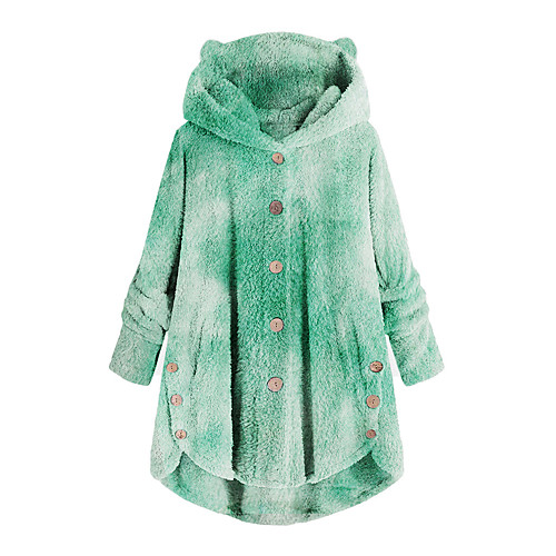 

Women's Plus Size Coat Pocket Button Tie Dye Long Hooded Daily Wear Fall Winter Green Big Size M L XL 2XL 3XL / Cotton