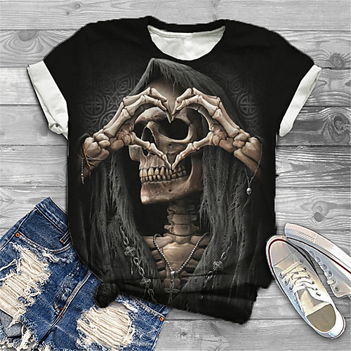 

Women's Plus Size Tops T shirt Graphic Skull Print Short Sleeve Crewneck Basic Yellow Big Size XL XXL 3XL 4XL 5XL / Holiday
