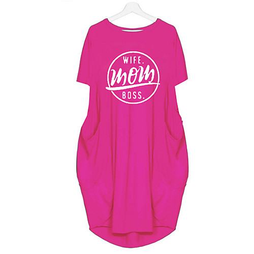 

Women's T Shirt Dress Tee Dress Knee Length Dress Blue Yellow Fuchsia Gray Green White Black Short Sleeve Letter Spring Summer Round Neck Casual Oversized 2021 S M L XL XXL 3XL 4XL 5XL