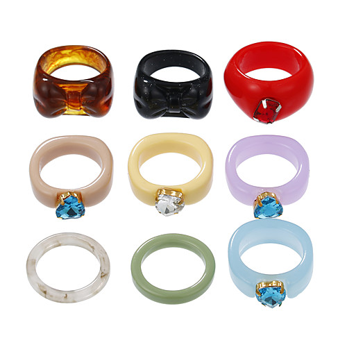 

9 Pcs Colorful Resin Rings Acrylic Cute Trendy Rings Y2k Style Rings Retro Candy Rings Unique Square Gem Stackable Chunky Ring for Women and Girls js000049-1
