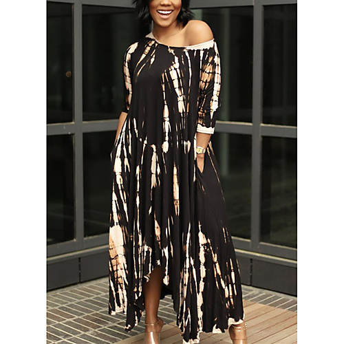 

Women's T Shirt Dress Tee Dress Maxi long Dress Black-brown Blue Yellow Green Sky Blue Orange Black Red Violet Half Sleeve Striped Color Gradient Tie Dye Plus High Low Spring Summer Round Neck Vintage