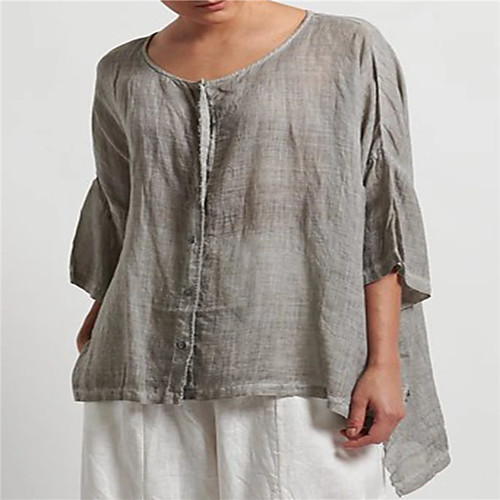 

Women's Blouse Shirt Plain Round Neck Basic Streetwear Tops Gray