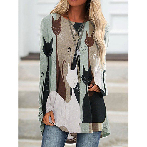 

Women's Abstract Portrait T shirt Portrait Long Sleeve Print Round Neck Basic Halloween Tops Black Rainbow