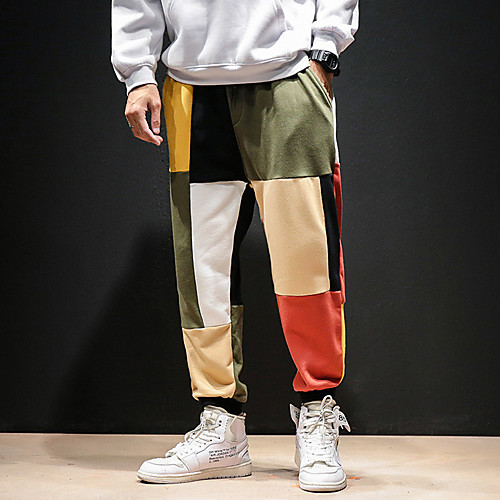 

Men's Stylish Sporty Casual / Sporty Streetwear Comfort Daily Sports Harem Jogger Pants Trousers Pants Color Block Full Length Drawstring Elastic Drawstring Design Rainbow