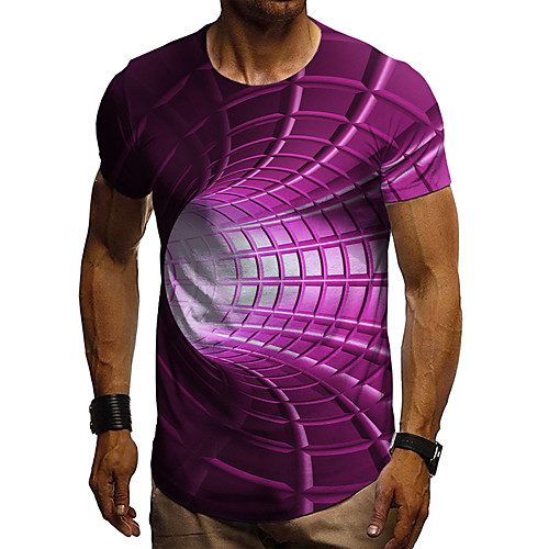 

Men's Tee T shirt Shirt 3D Print Graphic Geometric Plus Size Short Sleeve Casual Tops Basic Designer Slim Fit Big and Tall Blue Purple Red
