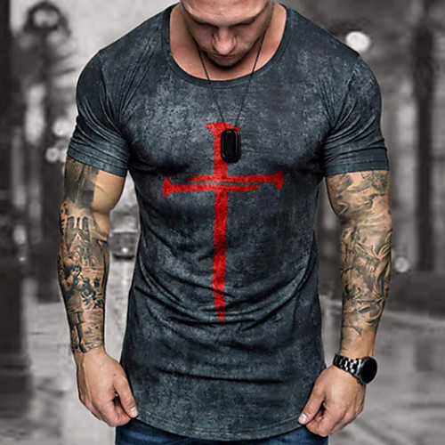 

Men's Tee T shirt Shirt 3D Print Graphic Cross Plus Size Short Sleeve Casual Tops Basic Designer Slim Fit Big and Tall Black