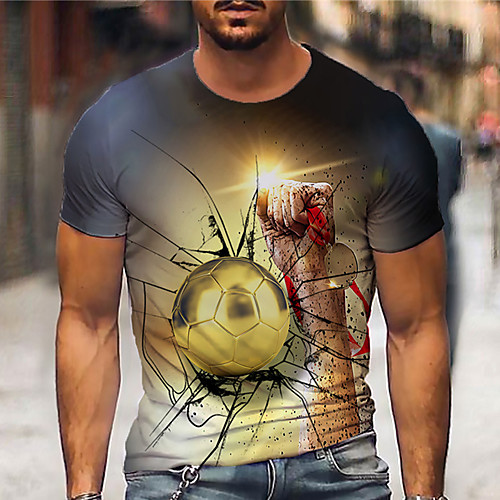 

Men's Tee T shirt Shirt 3D Print Graphic Prints Football Print Short Sleeve Daily Tops Casual Designer Big and Tall Gold