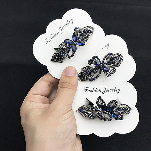 

retro boutique hair accessories antique silver bow hairpin ponytail top clip ink blue rhinestone spring clip