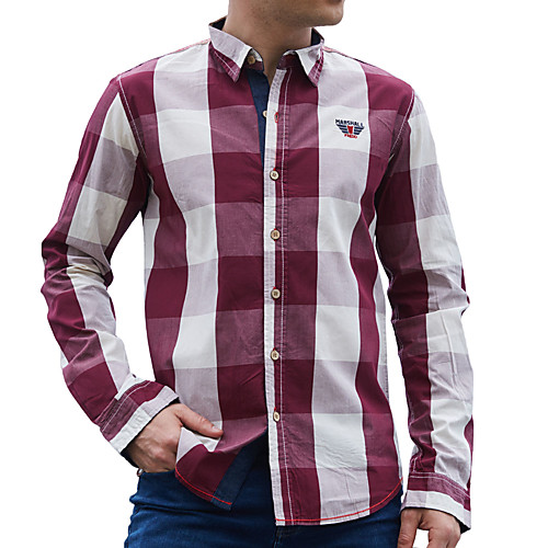 

Men's Shirt Plaid Button-Down Long Sleeve Street Tops Cotton Casual Breathable Comfortable Blue Red Black
