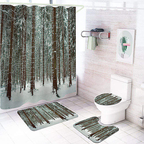 

Ice and Snow Forest Alpine Series Digital Printing Four-piece Set Shower Curtains and Hooks Modern Polyester Machine Made Waterproof Bathroom
