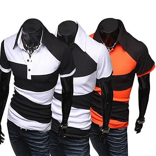 

Men's Golf Shirt Tennis Shirt Striped Button-Down Short Sleeve Street Tops Cotton Business Casual Comfortable Orange White Black