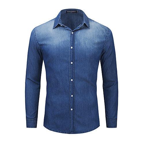 

Men's Shirt Solid Color Button-Down Long Sleeve Street Tops Cotton Casual Nostalgic Comfortable Blue