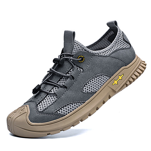 

Men's Sneakers Crochet Leather Shoes Flat Sandals Sporty Casual Roman Shoes Daily Outdoor Nappa Leather Mesh Breathable Handmade Non-slipping Booties / Ankle Boots Gray Black Brown Color Block Fall