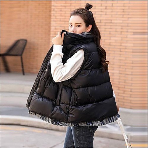 

Women's Coat Daily Wear Fall Winter Regular Coat Regular Fit Casual Jacket Solid Color Zipper khaki Black / Cotton