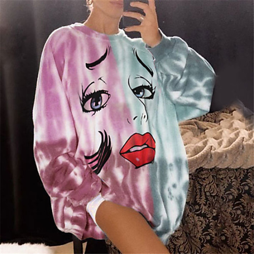 

Women's Sweatshirt Pullover Color Block Abstract Portrait Print Casual Daily Sports 3D Print Sportswear Streetwear Hoodies Sweatshirts Loose Blushing Pink Fuchsia
