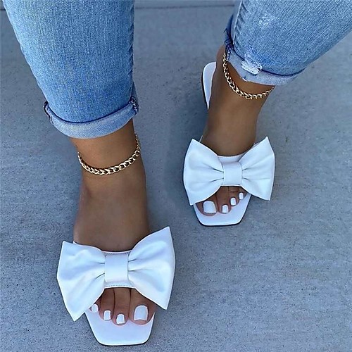 

Women's Sandals Outdoor Slippers Flat Heel Square Toe PU Solid Colored White Yellow Black