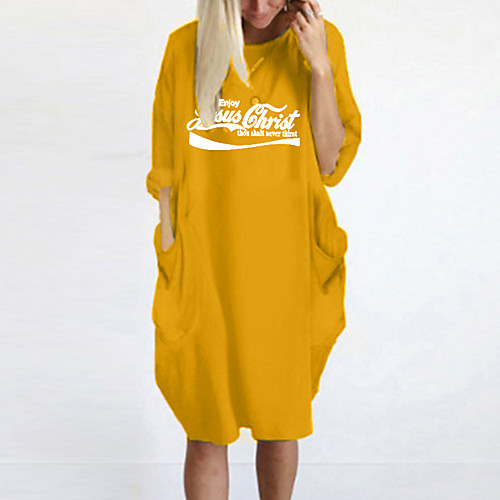 

Women's T Shirt Dress Tee Dress Knee Length Dress Blue Yellow Fuchsia Gray Green White Black Long Sleeve Letter Spring Summer Round Neck Casual Oversized 2021 S M L XL XXL 3XL 4XL 5XL