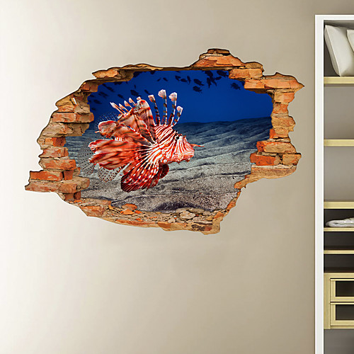 

3D Broken Wall Undersea World Fish Home Children's Room Background Decoration Can Be Removed Stickers