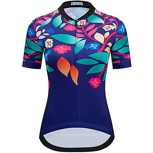

21Grams Women's Short Sleeve Cycling Jersey Summer Spandex Dark Blue Floral Botanical Bike Top Mountain Bike MTB Road Bike Cycling Sports Clothing Apparel / Stretchy / Athleisure
