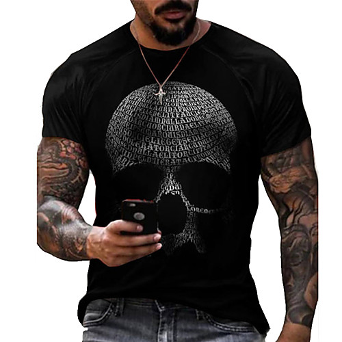 

Men's Tee T shirt 3D Print Graphic Prints Skull Print Short Sleeve Daily Tops Cotton Casual Designer Big and Tall Black / Red Black Gray