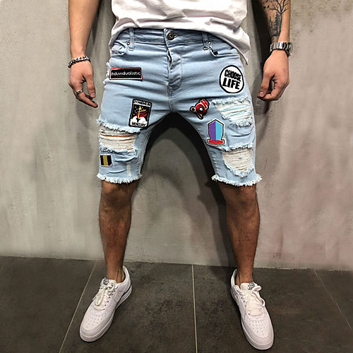 

Men's Stylish Sporty Casual / Sporty Streetwear Comfort Daily Sports Jeans Shorts Pants Embroidery Knee Length Blue