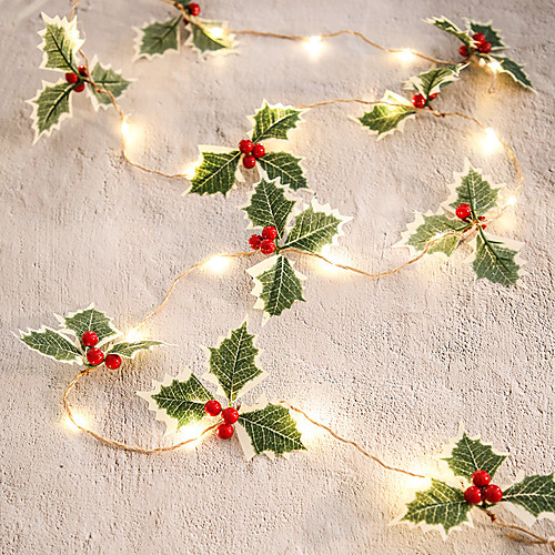 

LED String Light 2M 20LEDs LED Red Fruit Christmas Leaf Vine String Light Battery-Powered Garland Fairy Lights Christmas Wedding Room Home Decoration