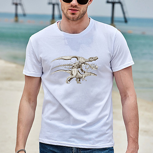 

Men's Unisex Tee T shirt Hot Stamping Graphic Prints Dinosaur Plus Size Print Short Sleeve Casual Tops Cotton Basic Designer Big and Tall White