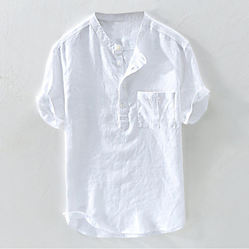 

Men's Shirt non-printing Solid Color Plus Size Short Sleeve Casual Tops Simple Lightweight Comfortable Standing Collar Yellow Army Green White / Summer