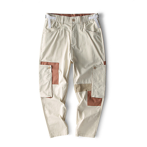 

Men's Stylish Sporty Casual / Sporty Streetwear Comfort Daily Sports Pants Jeans Trousers Pants Patchwork Full Length Pocket Elastic Waist Khaki