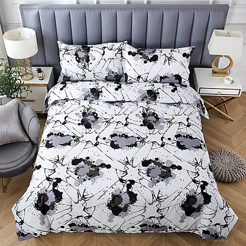 

Reversible Oil Painting Ink Dots Bedding Set Stripe Cover Set Bedroom Double Duvet Cover and Pillowcase Home Textiles (1 Duvet Cover 2 Pillow Shams)