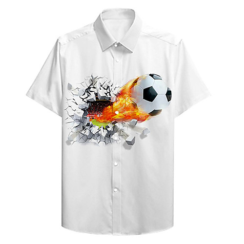 

Men's Shirt 3D Print Football Plus Size 3D Print Button-Down Short Sleeve Casual Tops Casual Fashion Breathable Comfortable White