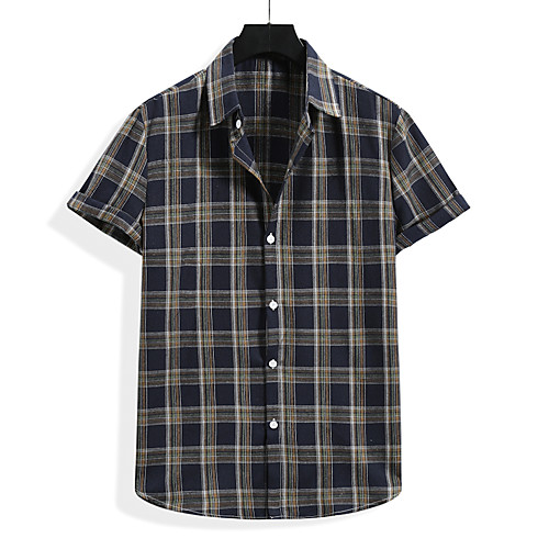 

Men's Shirt Other Prints Lattice Short Sleeve Daily Tops Basic Classic Black Khaki Navy Blue