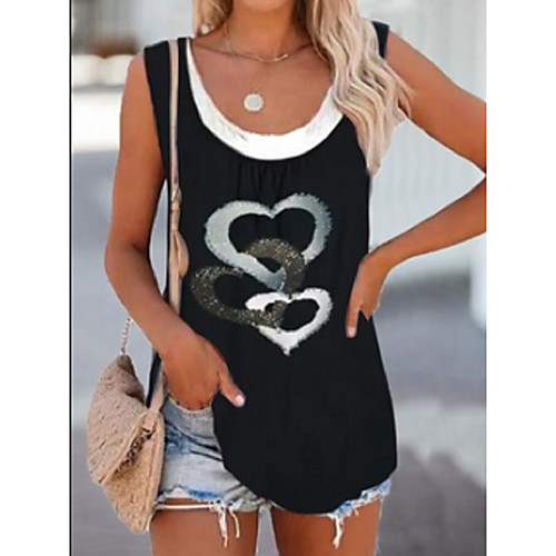 

Women's Tank Top Vest Graphic Heart Print U Neck Basic Streetwear Tops Black