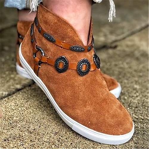 

Women's Boots Flat Heel Round Toe Booties Ankle Boots Vintage Suede Solid Colored Light Brown Black