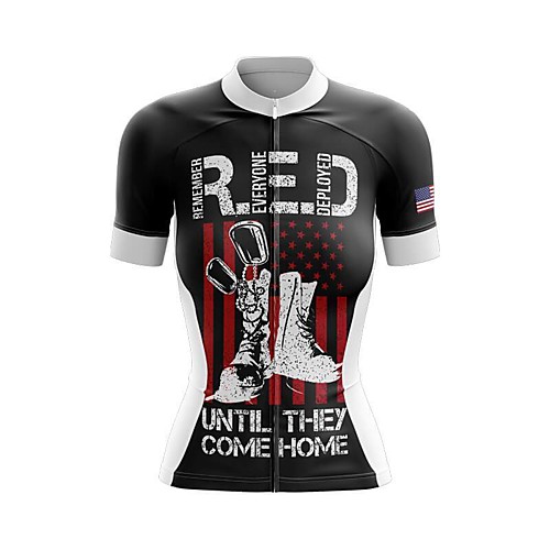 

21Grams Women's Short Sleeve Cycling Jersey Summer Spandex Black American / USA Bike Top Mountain Bike MTB Road Bike Cycling Sports Clothing Apparel / Stretchy / Athleisure