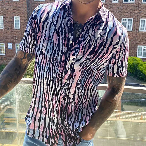 

Men's Shirt Cheetah Print Button-Down Short Sleeve Casual Tops Casual Fashion Breathable Comfortable Purple